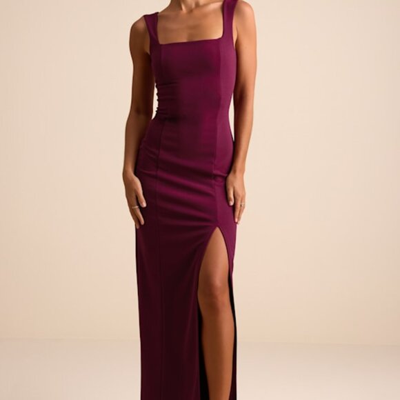Lulus Inspiring Allure Burgundy Square Neck Column Maxi Dress Red - Size S - Picture 1 of 1